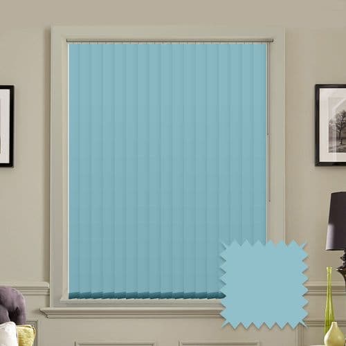 Blackout Blue vertical blind slats in Bella Brittany 3.5"