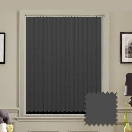 Blackout vertical blind slats in Bella Grey Rock 3.5"