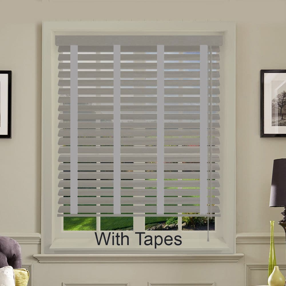 Grey Faux Wood Blinds With Tapes in Cool Grey Embossed Just Blinds