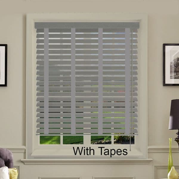 Grey Faux Wood Venetian Blinds With Tapes in Nimbus Grey Embossed Just Blinds