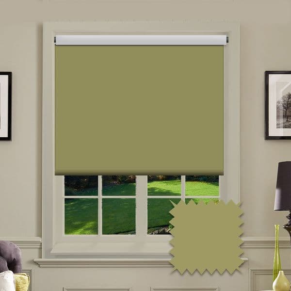 Light Green Plain Roller Blind in Carnival Willow FR / Antibacterial fabric Just Blinds