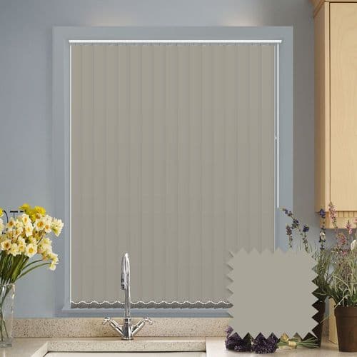 Made to measure vertical blinds in Bella Beige plain blackout fabric
