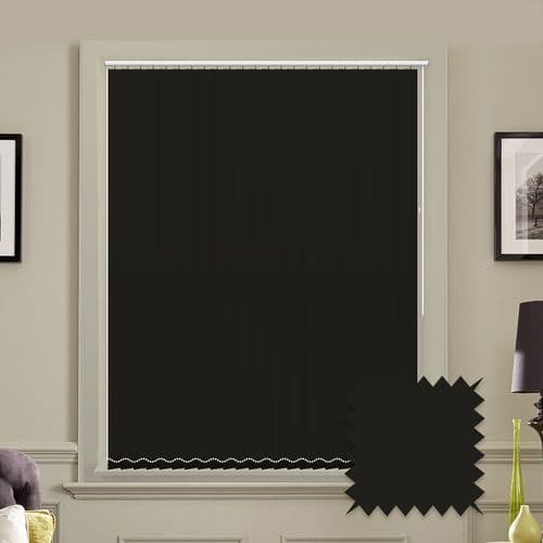 Made to measure vertical blinds in Bella Black plain blackout fabric