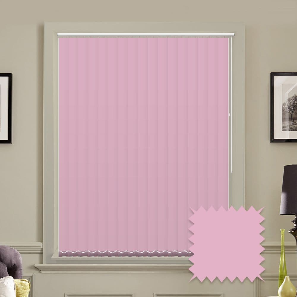 Made to measure vertical blinds in Bella Bossa Pink plain blackout