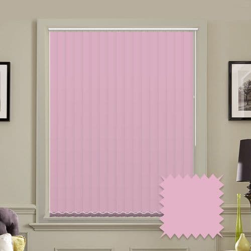Made to measure vertical blinds in Bella Bossa Pink plain blackout fabric