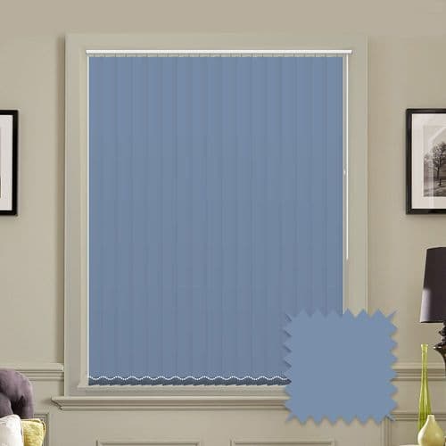 Made to measure vertical blinds in Bella Brittany Blue plain blackout fabric