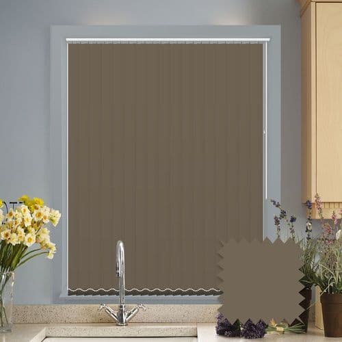 Made to measure vertical blinds in Bella Portobello Brown plain blackout fabric