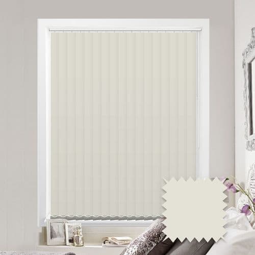 Made to measure vertical blinds in Como Tranquil Cream plain blackout fabric