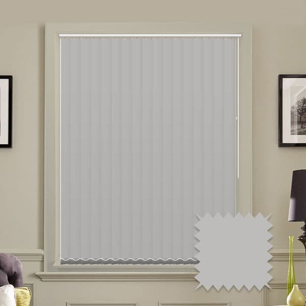 Made to measure vertical blinds in Splash Grey Whisper Light Grey plain fabric Just Blinds
