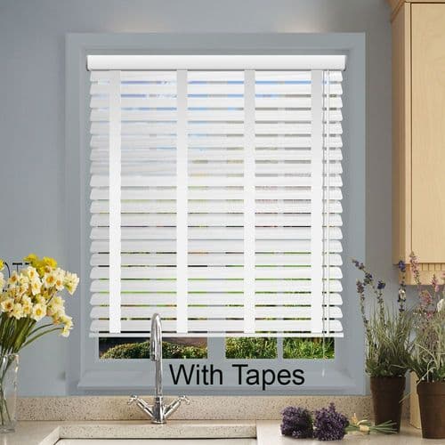 White Faux Wood Venetian Blinds With Tapes in ALINA FINE GRAIN