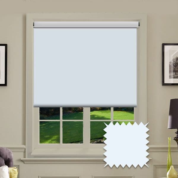 Light Blue Plain Roller Blind in Carnival Cloud FR / Antibacterial fabric Just Blinds
