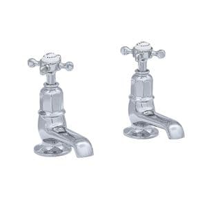 3476 Perrin & Rowe Pair Basin Pillar Taps Crosshead