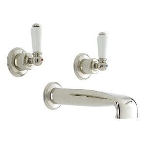 3560 Perrin & Rowe 3-hole Wall Mounted Basin Tap Set With Low Profile Spout And Lever Handles
