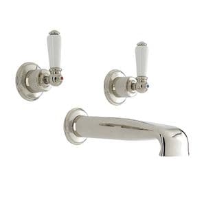3580 Perrin & Rowe Three Hole Wall Mounted Bath Tap Set With Low Profile Spout Lever