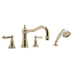3747 Perrin & Rowe Georgian 4-hole Deck Mounted Spout Bath Tap Set, With Handshower And Lever Handles