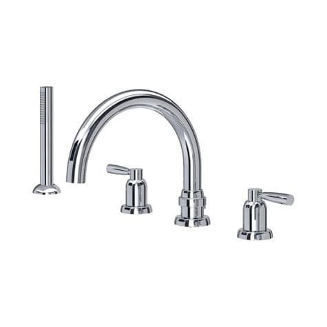 3975 Perrin & Rowe Langbourn Deck Mounted Four Hole Tubular Bath Set with Handshower - Lever