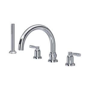 3975 Perrin & Rowe Langbourn Deck Mounted Four Hole Tubular Bath Set with Handshower - Lever