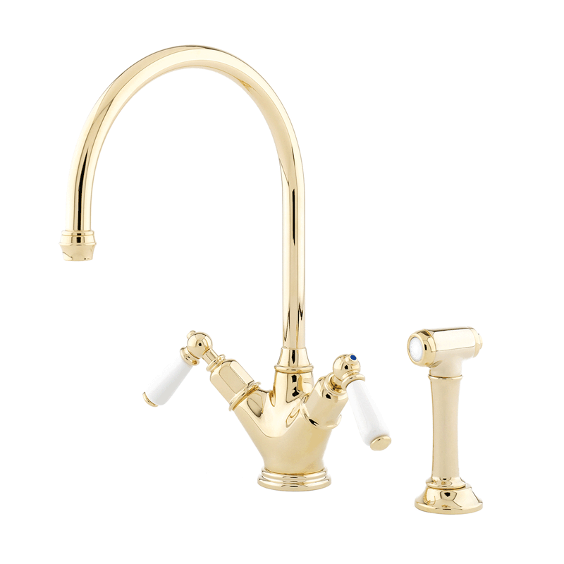 4367 Perrin & Rowe Phoenician Monobloc Mixer Tap Porcelain Lever Handles and Rinse