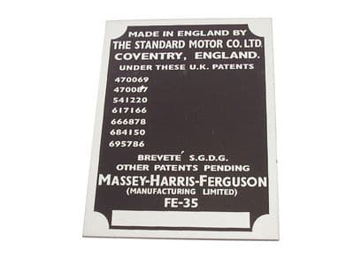 Ferguson FE35 Serial Plate