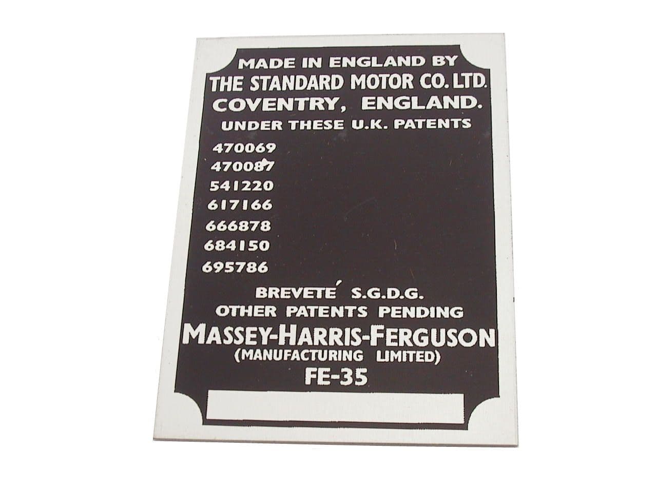 Mf 35 Serial Numbers Ferguson FE35 Serial Plate