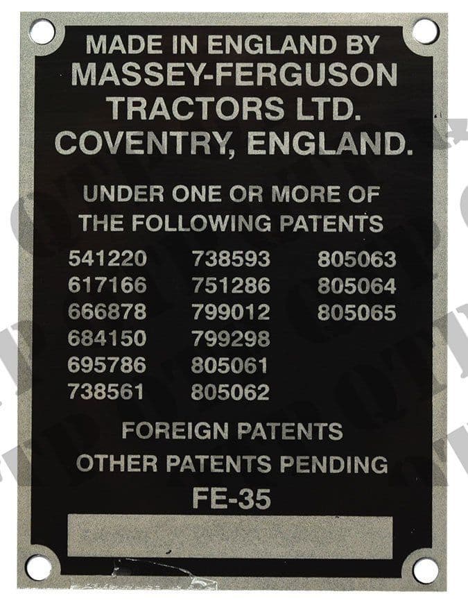 Ferguson FE35 Serial Plate Alternative option