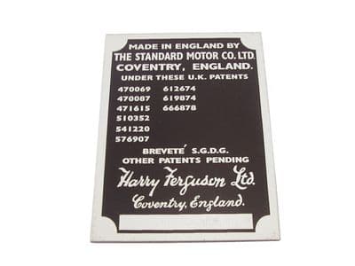 Harry Ferguson Ltd TE20 Serial Plate (earlier version)