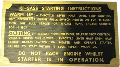 Ki-Gas starting instruction Plate inc rivets
