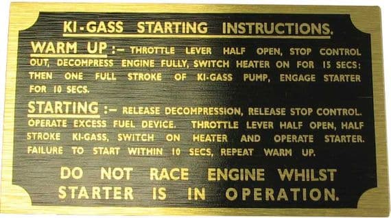 Ki-Gas starting instruction Plate inc rivets