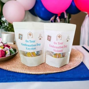 .Personalised ConfirmationTreat Bag Pouch - Pink or Blue Empty.