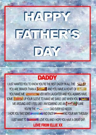 1 X Front & Inside Box Father's Day Sticker Choc Bar Stickers