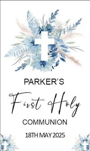 10 x Blue Flowers & Cross Communion Tag