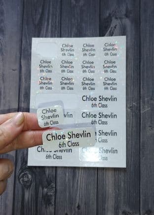 20 x Waterproof Name Labels Holographic Sparkle