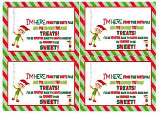 4 Large Elf I'm Here Christmas Treats Stickers - room to write name