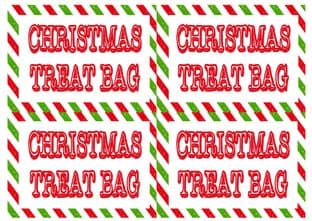 4 Large NON Personalised Stripe Christmas Treat BAG Stickers