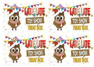 4 Large Owl Bunting Non Personalised Late Late Toy Show Treat Box Stickers