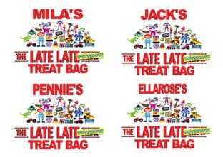 4 Large Personalised Late Late Toy Show Treat Bag Stickers