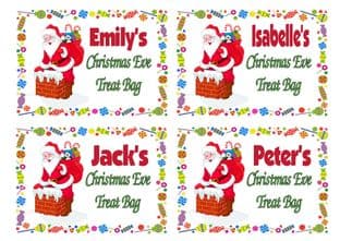 4 Large Personalised Santa Christmas Eve TREAT BAG Stickers