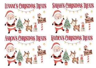 4 Large Personalised Santa & Rudolph Christmas Treats Stickers