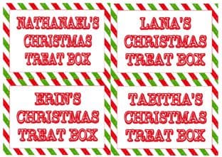 4 Large Personalised Stripe Christmas Treat Box Stickers