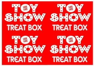 4 Large Red Non Personalised Late Late Toy Show Treat Box Stickers