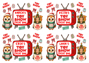 4 Large TV Personalised Late Late Toy Show Treat BAG Stickers