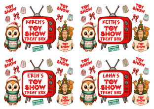 4 Large TV Personalised Late Late Toy Show Treat BOX  Stickers