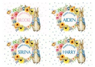 4 Personalised Rectangle Easter Peter Rabbit Stickers