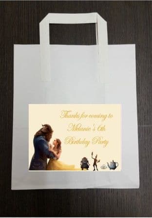 4 x Beauty & the Beast Birthday Party Bags with Personalised Sticker
