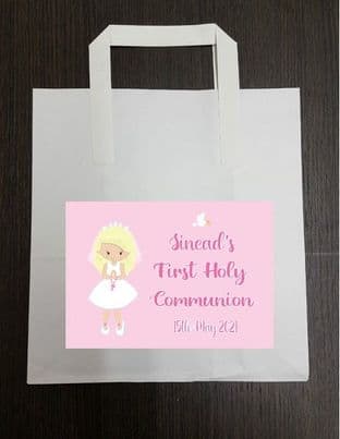4 x Blonde Hair Girl Communion Party Bags with Personalised Sticker 2