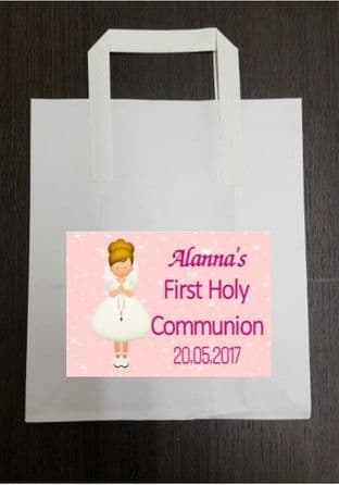 4 x Blonde Hair Girl Communion Party Bags with Personalised Sticker