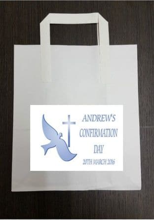 4 x Blue Confirmation Party Bags with Personalised Sticker Design 2
