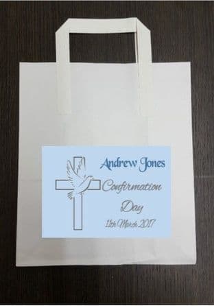 4 x Blue Confirmation Party Bags with Personalised Sticker Design 3