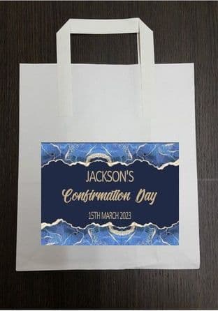 4 x Blue & Gold Confirmation Party Bags with Personalised Sticker