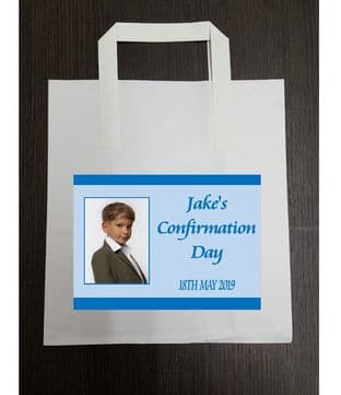 4 x Blue Photo Confirmation Party Bags with Personalised Sticker